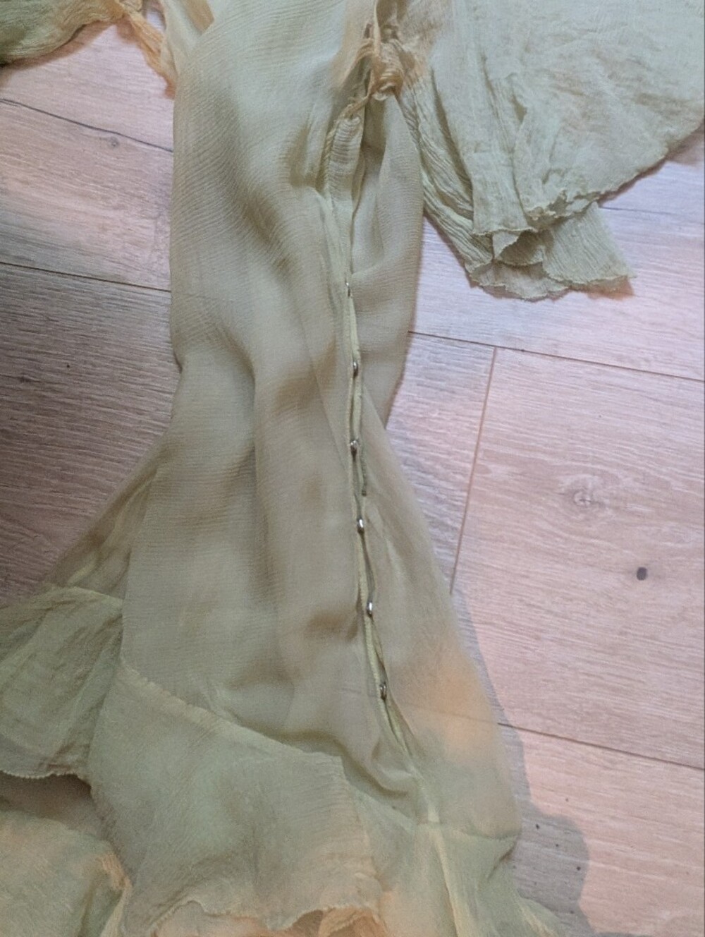1930's Silk Chiffon Green Ruffle Dress - Picture 5 of 13